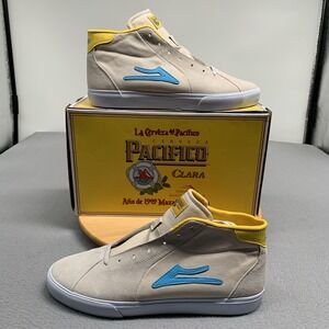 Lakai * Pacifico Flaco 2 Mid Shoes Beige Blue Yellow Suede Skate Stevie Perez 13